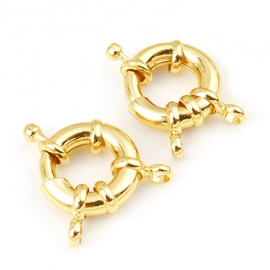 Picture of Brass Spring Ring Clasps Real Gold Plated Round 19mm x 15mm, 2 PCs