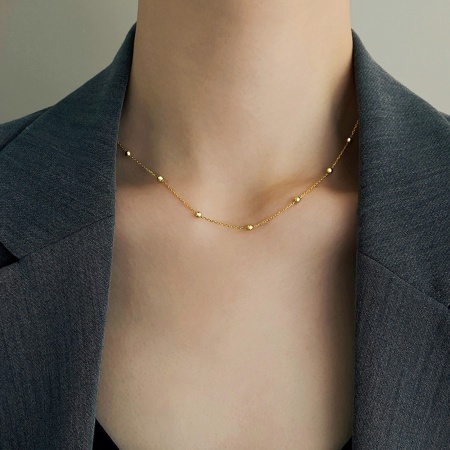 1 Pz Placcatura Sottovuoto Semplice & Casual Squisito Placcato Oro 18K 304 Acciaio Inossidabile Catena a Pallini Strozzatore Collana Per Donne 42cm Lunghezza