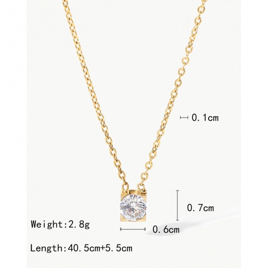 Picture of 1 Piece Vacuum Plating Stainless Steel Ins Style Choker Necklace 18K Gold Color Quadrilateral Clear Cubic Zirconia 40.5cm(16") long