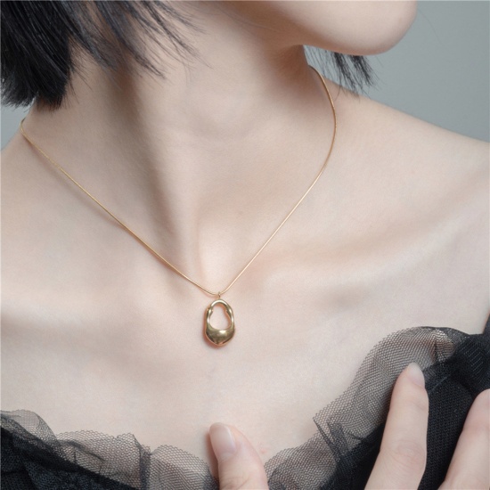 Picture of 1 Piece Vacuum Plating Stainless Steel Ins Style Choker Necklace 14K Gold Color Oval 41cm(16 1/8") long