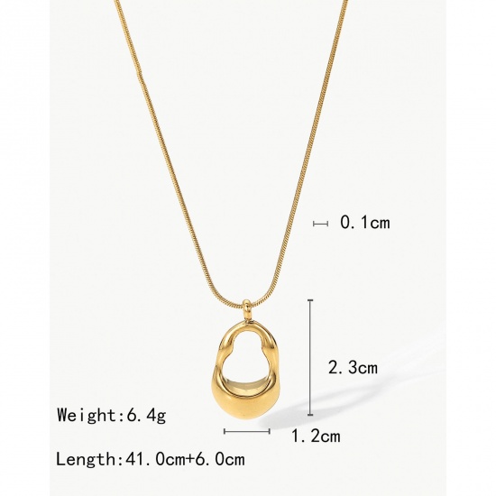 Picture of 1 Piece Vacuum Plating Stainless Steel Ins Style Choker Necklace 14K Gold Color Oval 41cm(16 1/8") long