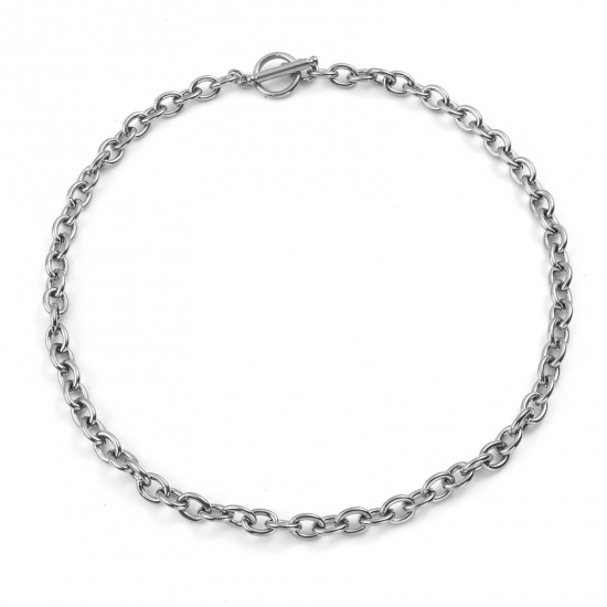 Bild von Stainless Steel Link Cable Chain Necklace Silver Tone 44cm(17 3/8") long, 1 Piece