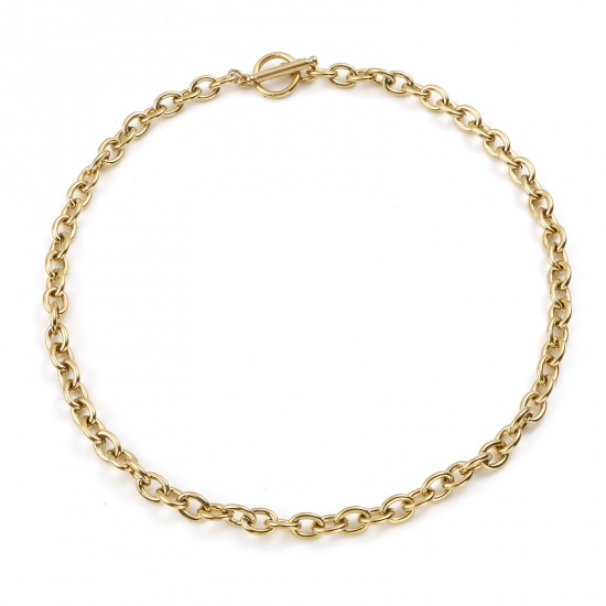 Bild von Stainless Steel Link Cable Chain Necklace Gold Plated 44cm(17 3/8") long, 1 Piece