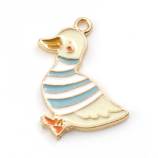 Picture of Zinc Based Alloy Cute Charms Gold Plated Multicolor Duck Enamel 22mm x 19mm, 5 PCs