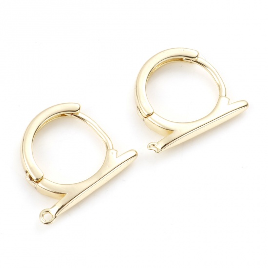 Picture of Brass Lever Back Clips Earrings Real Gold Plated Round W/ Loop 17mm x 14mm, Post/ Wire Size: (19 gauge), 2 Pairs                                                                                                                                              
