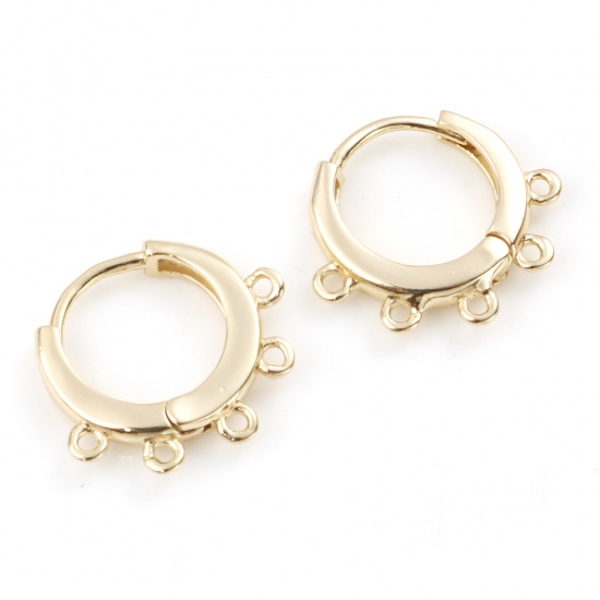 Picture of Brass Lever Back Clips Earrings Real Gold Plated Round W/ Loop 17mm x 15mm, Post/ Wire Size: (18 gauge), 2 Pairs                                                                                                                                              