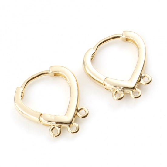 Picture of Brass Lever Back Clips Earrings Real Gold Plated Heart W/ Loop 17mm x 15mm, Post/ Wire Size: (18 gauge), 2 Pairs                                                                                                                                              