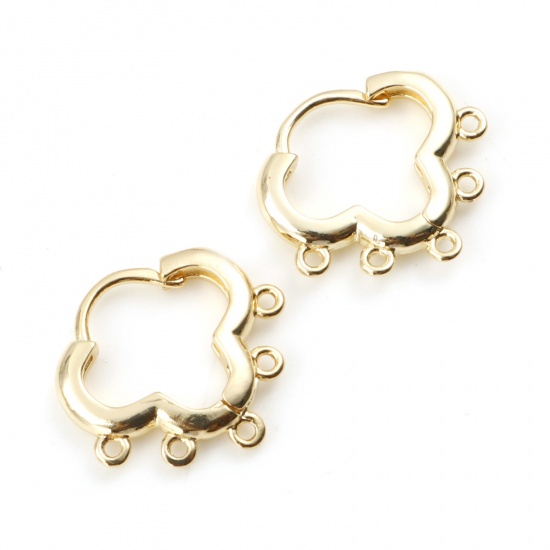 Picture of Brass Lever Back Clips Earrings Real Gold Plated Cloud W/ Loop 17mm x 15mm, Post/ Wire Size: (19 gauge), 2 Pairs                                                                                                                                              