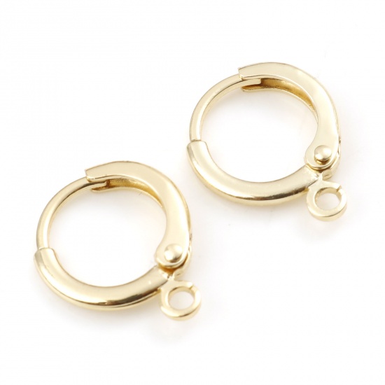 Picture of Brass Lever Back Clips Earrings 14K Gold Color Round With Loop 14mm x 12mm, Post/ Wire Size: (20 gauge), 6 PCs                                                                                                                                                
