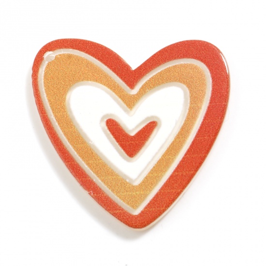 Picture of Acrylic Valentine's Day Pendants Heart Orange-red Stripe 3.5cm x 3.5cm, 5 PCs