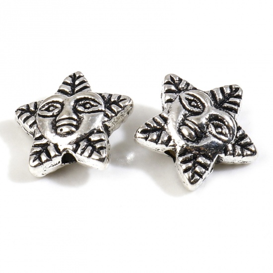 Picture of Zinc Based Alloy Spacer Beads Antique Silver Color Pentagram Star Leaf About 12mm x 11mm, Hole: Approx 0.8mm, 20 PCs