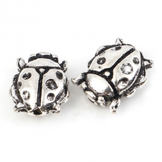 Picture of Zinc Based Alloy Insect Spacer Beads Antique Silver Color Ladybug Animal About 10mm x 8mm, Hole: Approx 0.8mm, 20 PCs