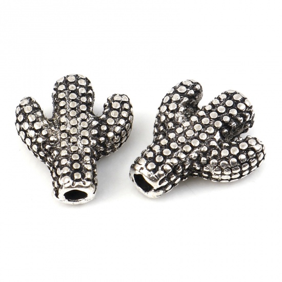 Picture of Zinc Based Alloy Flora Collection Spacer Beads Antique Silver Color Cactus About 12mm x 10mm, Hole: Approx 1.4mm, 20 PCs