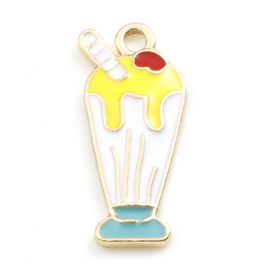 Picture of Zinc Based Alloy Charms Gold Plated White Cup Beverages Enamel 23mm x 11mm, 10 PCs