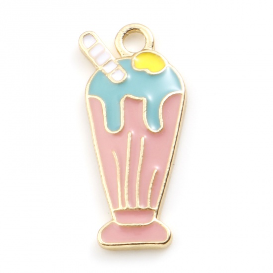 Picture of Zinc Based Alloy Charms Gold Plated Light Pink Cup Beverages Enamel 23mm x 11mm, 10 PCs