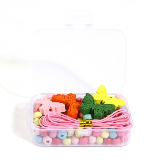 Picture of Wood Insect DIY Beads Kit Set At Random Color Mixed Butterfly Animal 23mm x 17mm, 6mm Dia., 1 Box ( 154 PCs/Box)
