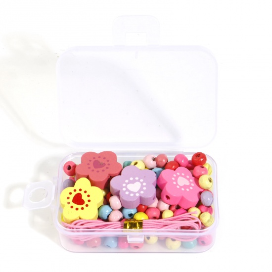 Picture of Wood Flora Collection DIY Beads Kit Set At Random Color Mixed Flower 20mm x 19mm, 6mm Dia., 1 Box ( 154 PCs/Box)