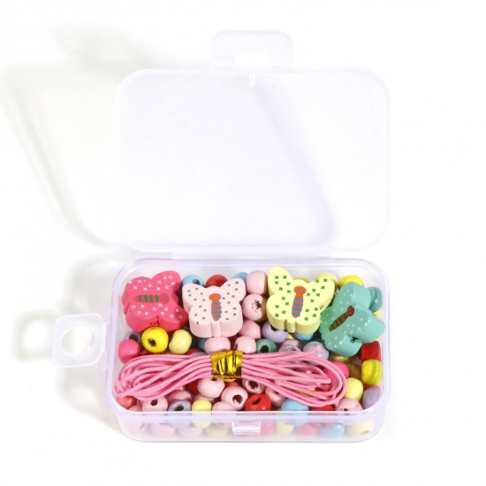 Picture of Wood Insect DIY Beads Kit Set At Random Color Mixed Butterfly Animal 16x15mm-15x14mm 6mm Dia., 1 Box ( 154 PCs/Box)