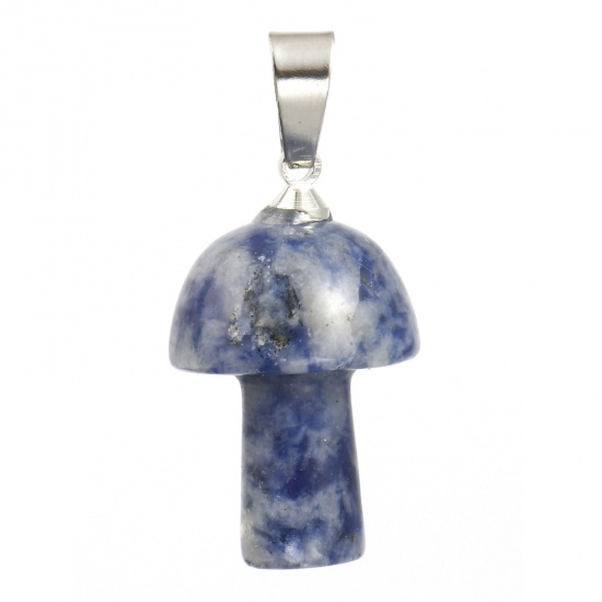 Picture of Stone ( Natural ) Pendants Silver Tone Dark Blue Mushroom 3.2cm x 1.5cm, 1 Piece
