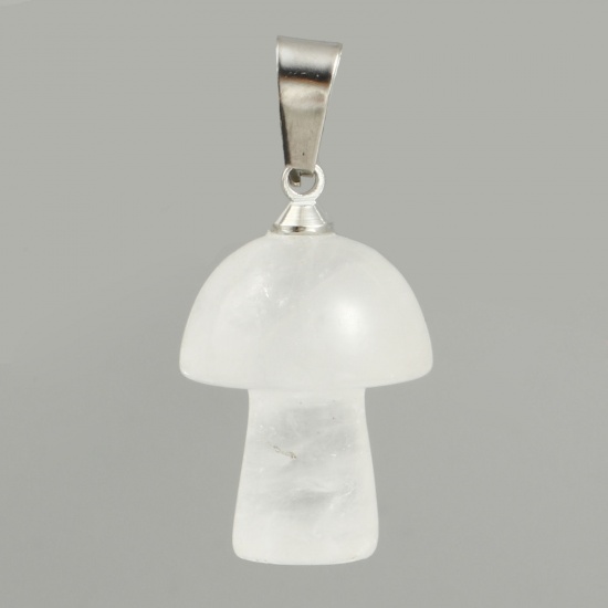 Picture of Quartz Rock Crystal ( Natural ) Pendants Silver Tone Transparent Clear Mushroom 3.2cm x 1.5cm, 1 Piece