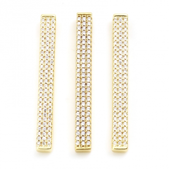 Picture of Brass Micro Pave Pendants Rectangle Gold Plated Clear Rhinestone 3.9cm x 0.4cm, 1 Piece                                                                                                                                                                       