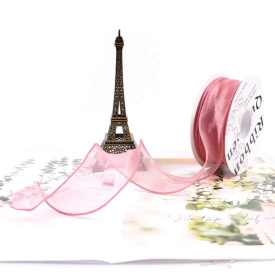 Picture of Organza Satin Gift Flower Packaging Ribbon Dark Pink 4cm, 1 Roll (Approx 9.1 M/Roll)