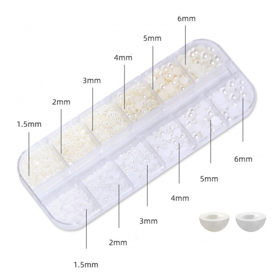 Immagine di ABS Decorazione per Unghie Mezzo Tondo Bianco & Beige Imitata Perla 13cm x 5cm, 1 Scatola