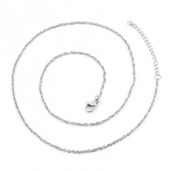 Picture of 304 Stainless Steel Twisted Stick Chain Necklace Silver Tone 46cm(18 1/8") long, 1 Piece