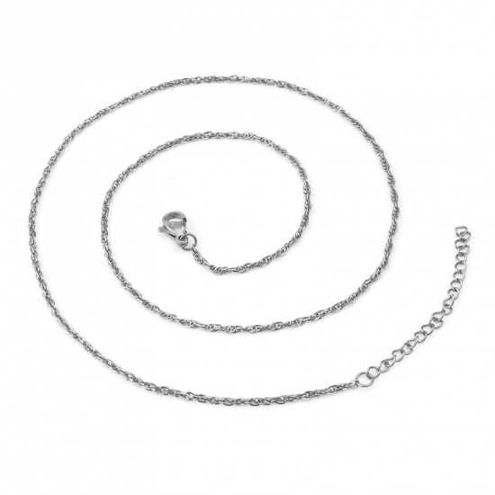 Picture of 304 Stainless Steel Twisted Stick Chain Necklace Silver Tone 46.5cm(18 2/8") long, 1 Piece