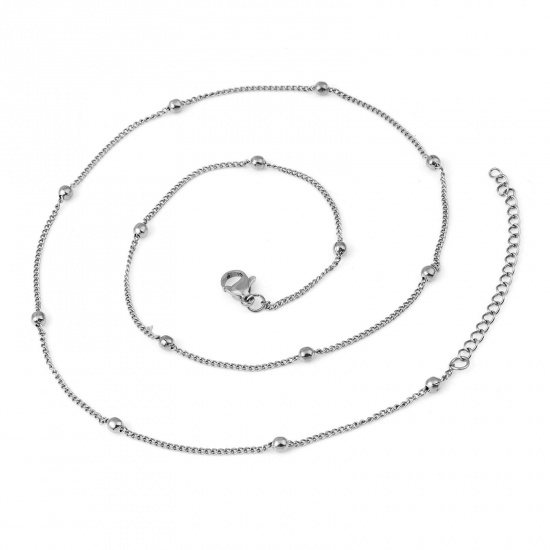 Picture of 304 Stainless Steel Ball Chain Necklace Silver Tone 46.5cm(18 2/8") long, 1 Piece