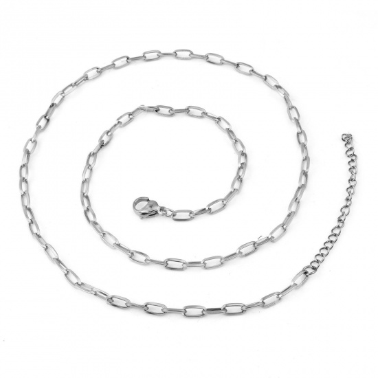 Picture of 304 Stainless Steel Link Cable Chain Necklace Oval Silver Tone 46.5cm(18 2/8") long, 1 Piece