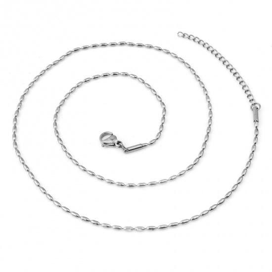 Picture of 304 Stainless Steel Ball Chain Necklace Oval Silver Tone 47cm(18 4/8") long, 1 Piece