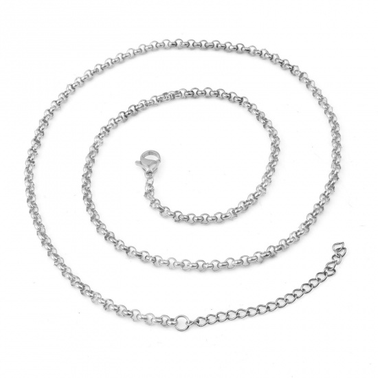 Picture of 304 Stainless Steel Rolo Chain Necklace Silver Tone 47cm(18 4/8") long, 1 Piece