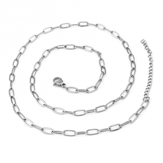 Picture of 304 Stainless Steel Rolo Chain Necklace Oval Silver Tone 46.5cm(18 2/8") long, 1 Piece