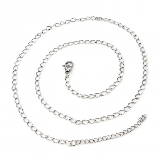 Picture of 304 Stainless Steel Curb Link Chain Necklace Silver Tone 46.5cm(18 2/8") long, 1 Piece