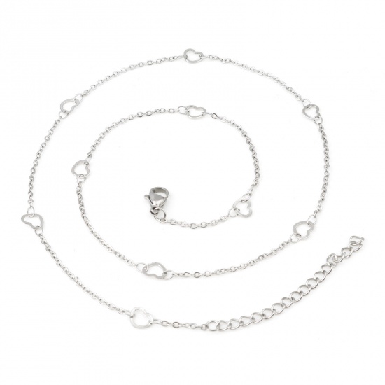 Bild von 304 Edelstahl Gliederkette Kette Halskette Herz Silberfarbe 45cm lang, 1 Strang