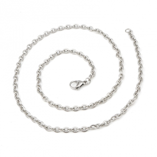 Bild von 304 Edelstahl Gliederkette Kette Halskette Oval Silberfarbe Textil 53cm lang, 1 Strang