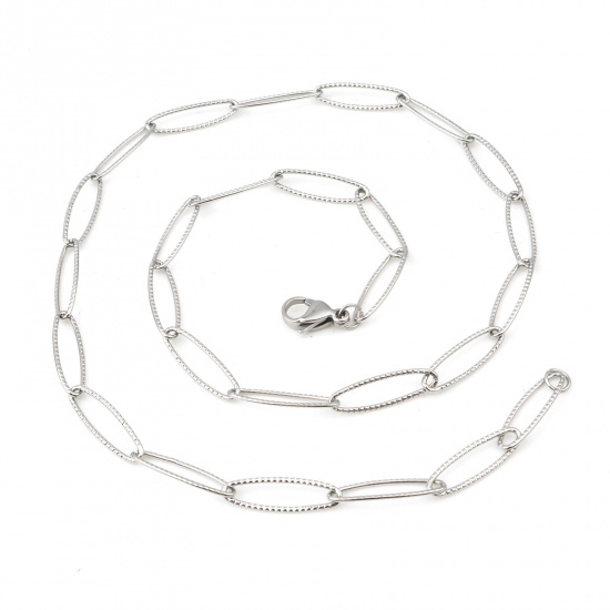 Bild von 304 Edelstahl Gliederkette Kette Halskette Oval Silberfarbe Textil 52cm lang, 1 Strang
