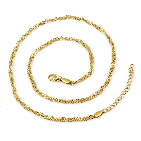 Bild von 304 Edelstahl Welle Kette Halskette Vergoldet 47cm lang, 1 Strang