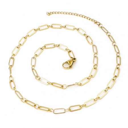 Picture of Wholesale Paperclip Link Chain Necklace, Gold Plated 304 Stainless Steel, Unisex Eco-friendly PVD Vacuum Plating Simple Minimalist Gift Jewelry For Retailer, 45cm(17.7") long, Chain Size: 4mm, 1 Piece
