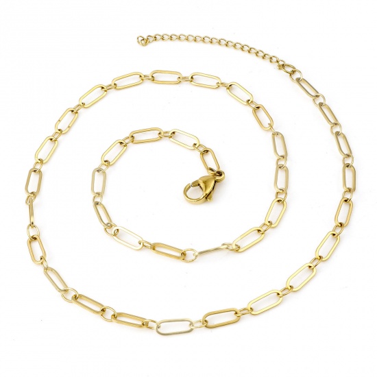 Picture of 304 Stainless Steel Link Cable Chain Necklace Oval Gold Plated 47cm(18 4/8") long, 1 Piece