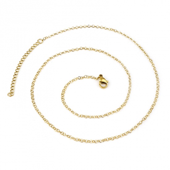 Picture of 304 Stainless Steel Rolo Chain Necklace Gold Plated 45cm(17 6/8") long, 1 Piece