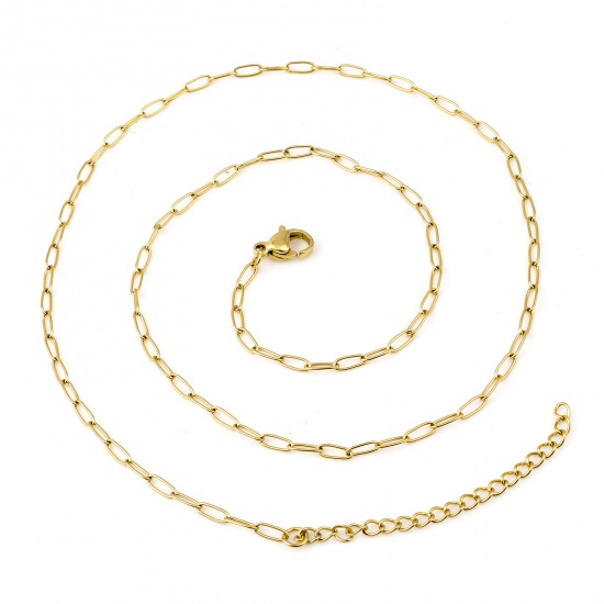 Picture of 304 Stainless Steel Link Cable Chain Necklace Oval Gold Plated 46.5cm(18 2/8") long, 1 Piece