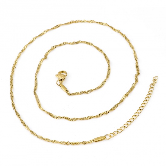 Picture of 304 Stainless Steel Wave Chain Necklace Gold Plated 48cm(18 7/8") long, 1 Piece