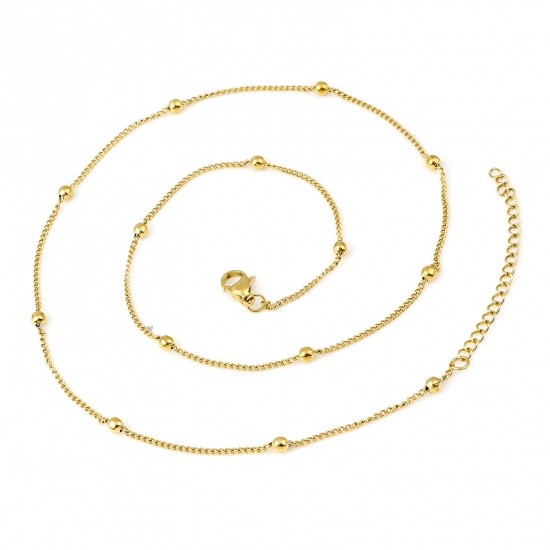 Picture of 304 Stainless Steel Ball Chain Necklace Gold Plated 46.5cm(18 2/8") long, 1 Piece