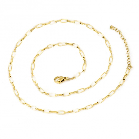 Picture of 304 Stainless Steel Link Cable Chain Necklace Oval Gold Plated 46cm(18 1/8") long, 1 Piece