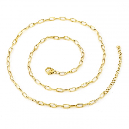 Image de Colliers En Gros Doré en 304 Acier Inoxydable, Chaîne de Trombone, Unisexe Placage sous Vide Minimaliste Cadeau Bijoux pour Détaillants 46.5cm long, Taille de la Chaîne: 3.2mm, 1 Pièce