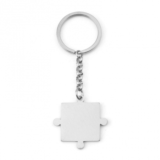Picture of 304 Stainless Steel Blank Stamping Tags Keychain & Keyring Silver Tone Jigsaw One-sided Polishing 9.3cm x 3.5cm, 1 Piece