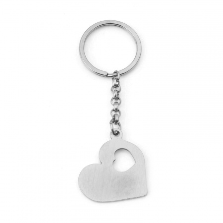 Picture of 304 Stainless Steel Valentine's Day Blank Stamping Tags Keychain & Keyring Silver Tone Heart One-sided Polishing 9.3cm x 3.1cm, 1 Piece