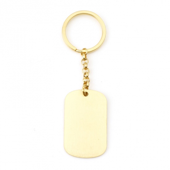 Picture of 304 Stainless Steel Blank Stamping Tags Keychain & Keyring Gold Plated Rectangle One-sided Polishing 9.8cm x 3cm, 1 Piece